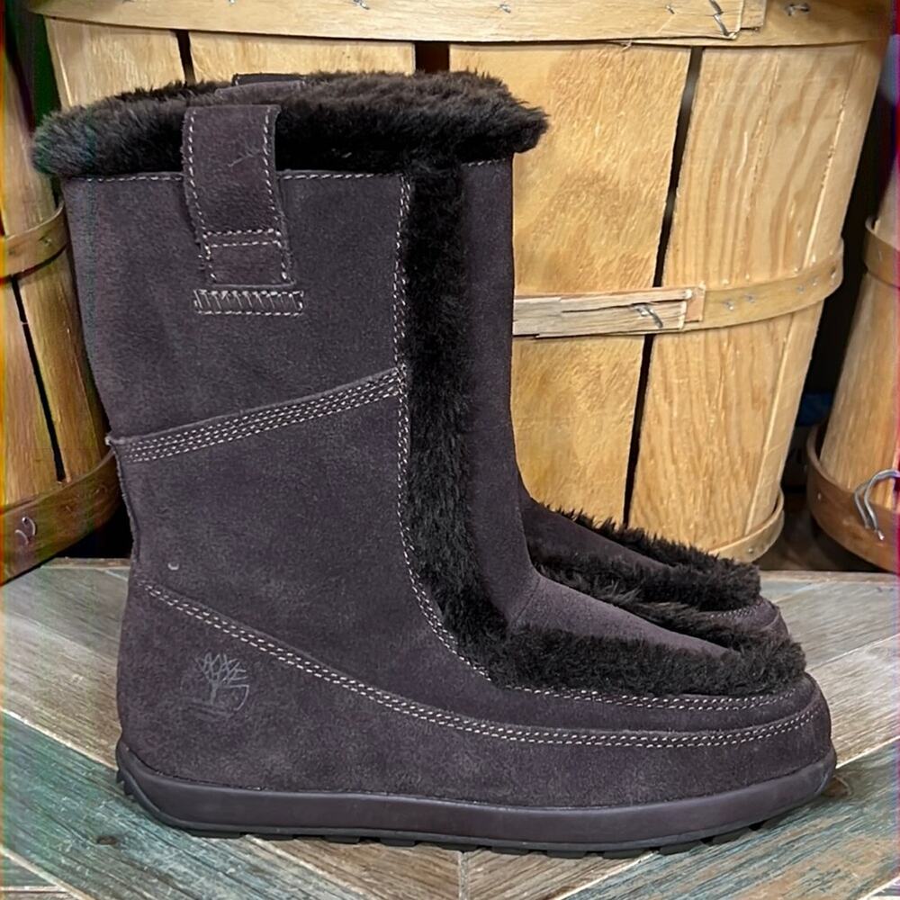Timberland Mukluk Brown Suede Waterproof Faux Fur Pull On Boots Womens Size 7